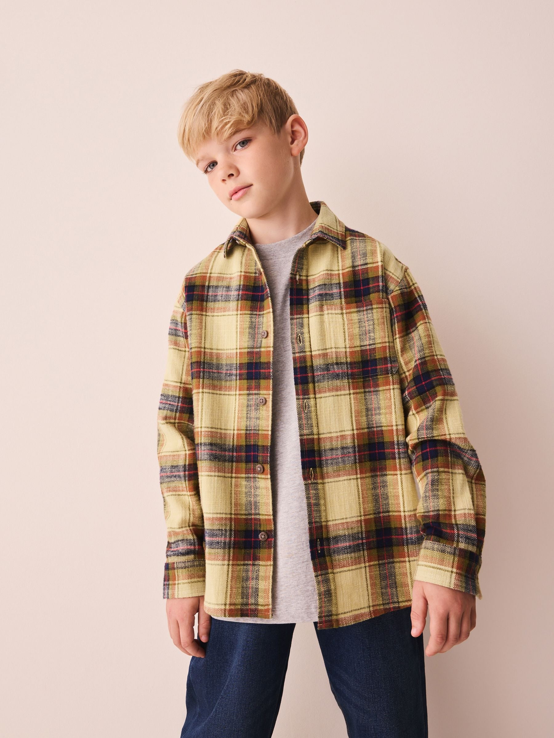 Dsiney Kidz - Yellow Check Long Sleeve Textured Shirt (3-16yrs) image 1