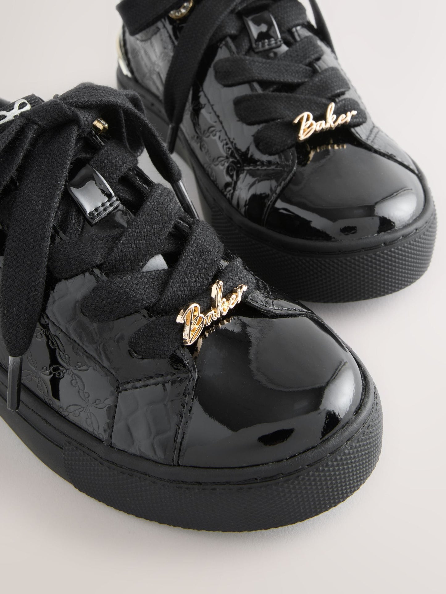 Baker by Ted Baker Back to School Patent Embossed Black Trainers image 3
