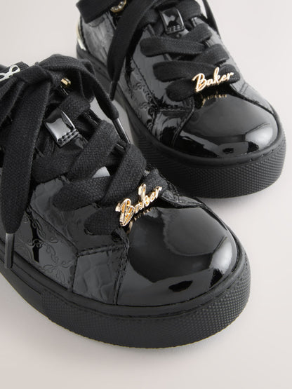 Baker by Ted Baker Back to School Patent Embossed Black Trainers image 3