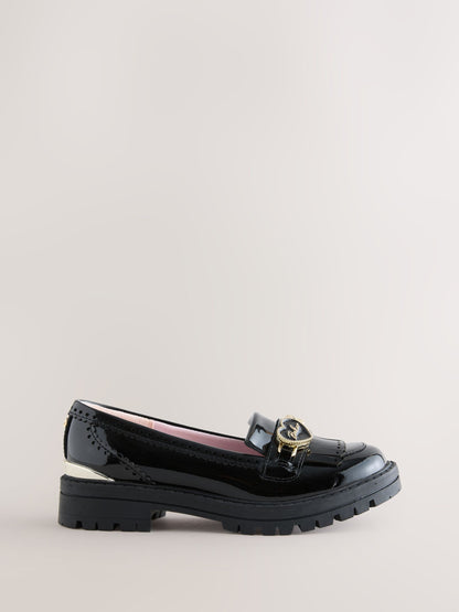 Baker by Ted Baker Black Back to School Patent Fringed Charm Loafers image 2