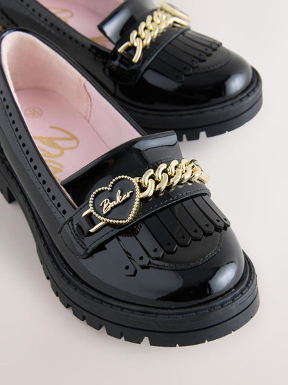 Baker by Ted Baker Black Back to School Patent Fringed Charm Loafers image 3