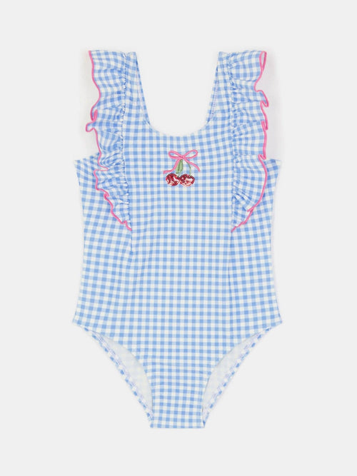 Dsiney Kidz - Angels By Accessorize Blue Girls Embellished Cherry Gingham Swimsuit image 1