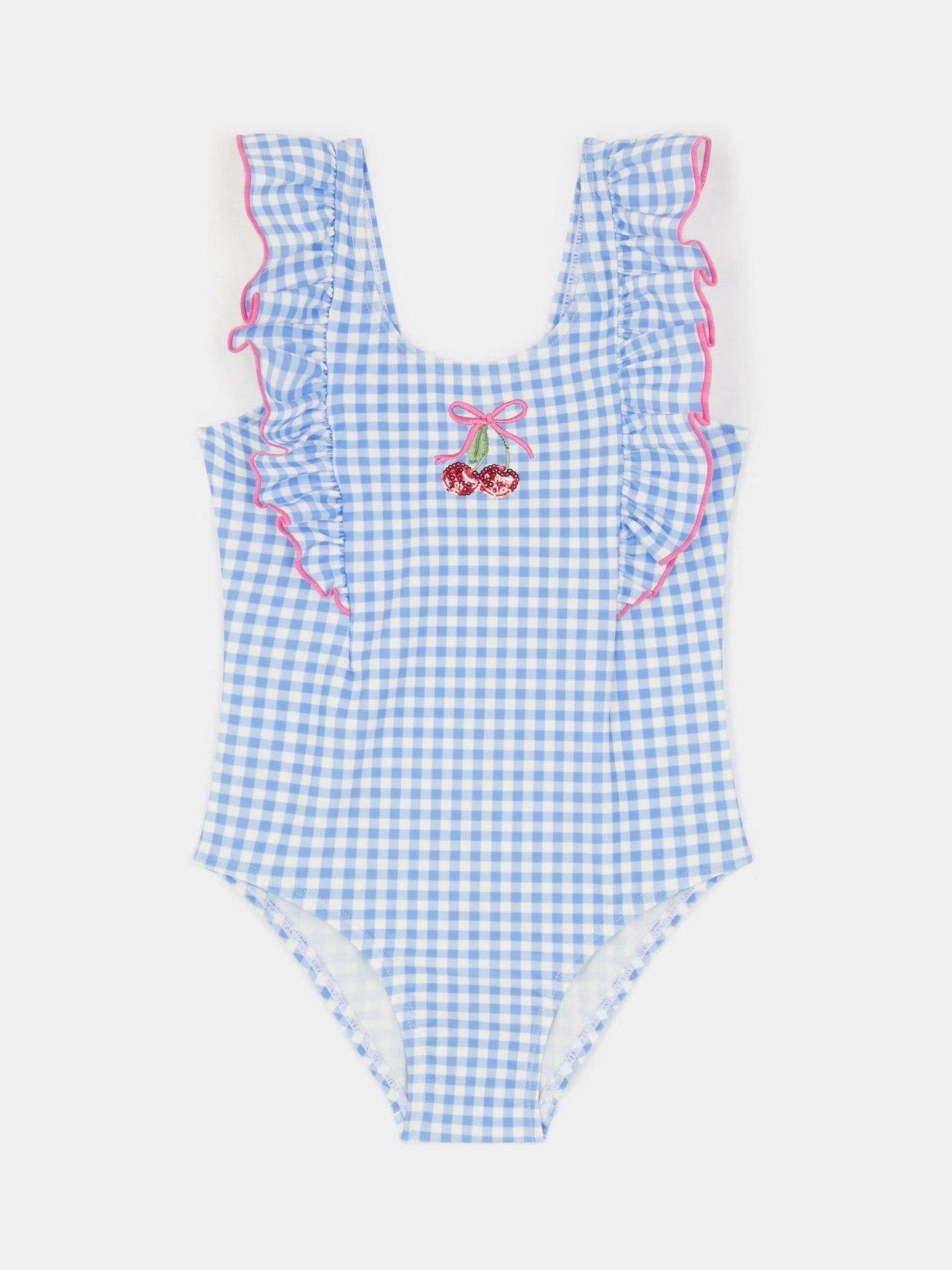 Angels By Accessorize Blue Girls Embellished Cherry Gingham Swimsuit image 1