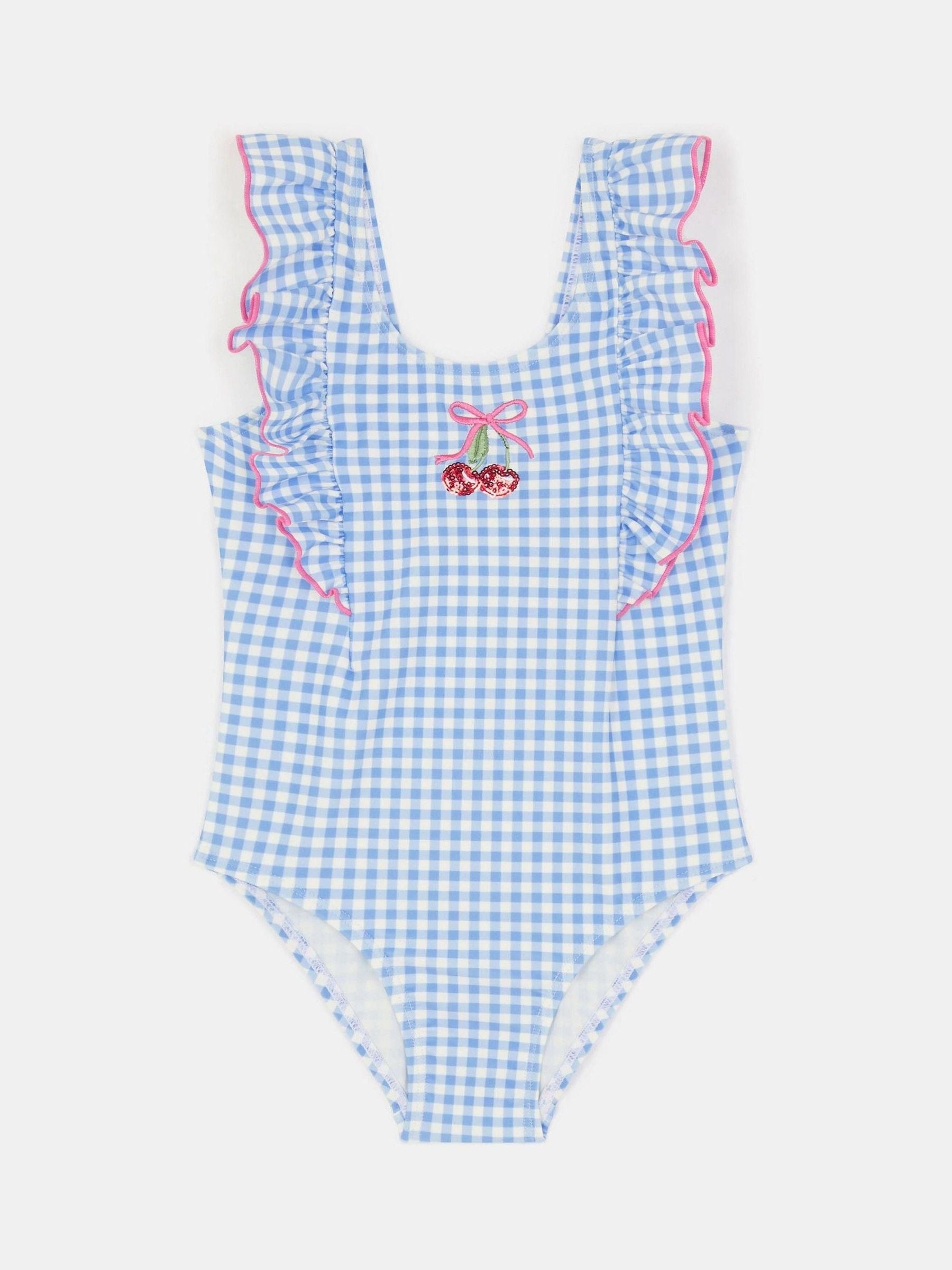 Angels By Accessorize Blue Girls Embellished Cherry Gingham Swimsuit image 1