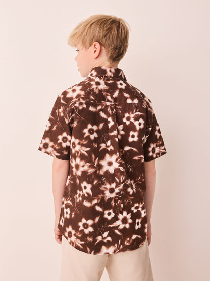 Dsiney Kidz - Chocolate Brown All Over Print Flowers Short Sleeve All Over Print Shirt (3-16yrs) image 3