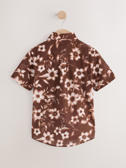 Dsiney Kidz - Chocolate Brown All Over Print Flowers Short Sleeve All Over Print Shirt (3-16yrs) image 6