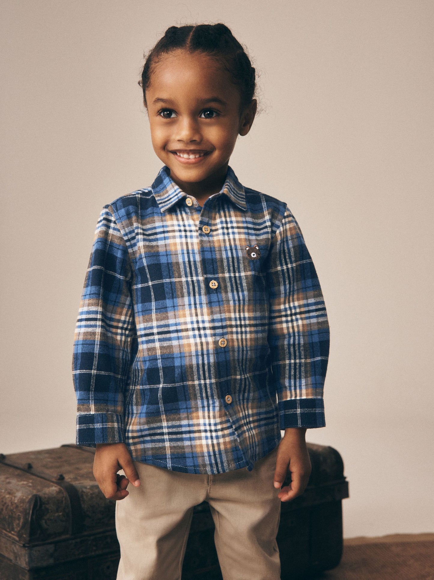 Dsiney Kidz - Blue Bear Check Long Sleeve Character Shirt (3mths-7yrs) image 1
