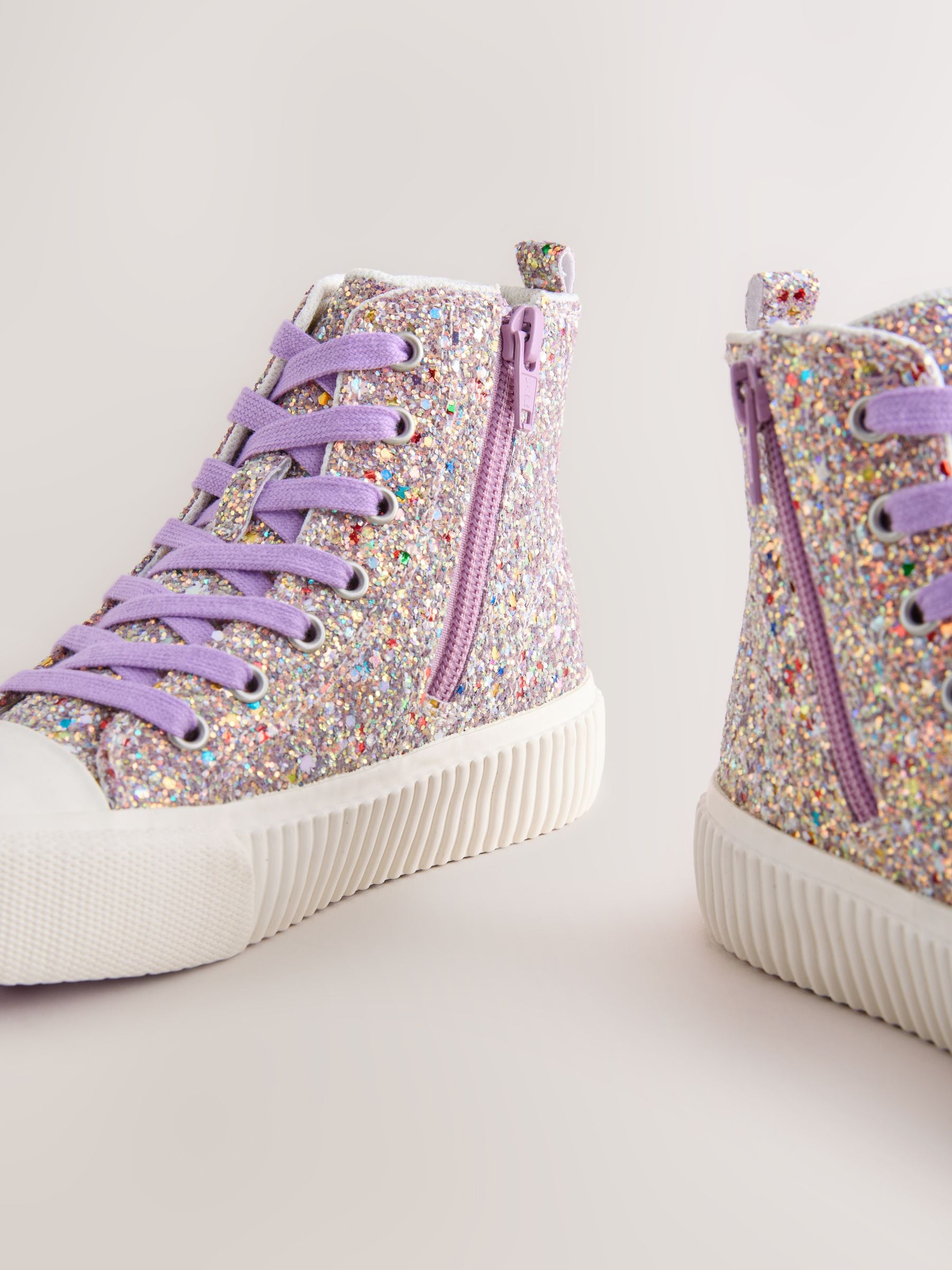 Multi Glitter Wide Fit (G) Lace Up High Top Trainers image 3