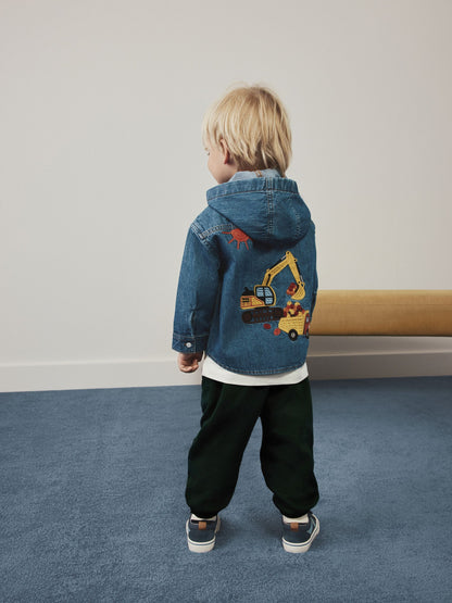 Dsiney Kidz - Denim Embroidery Transport Long Sleeve Hooded Overshirt (3mths-7yrs) image 3