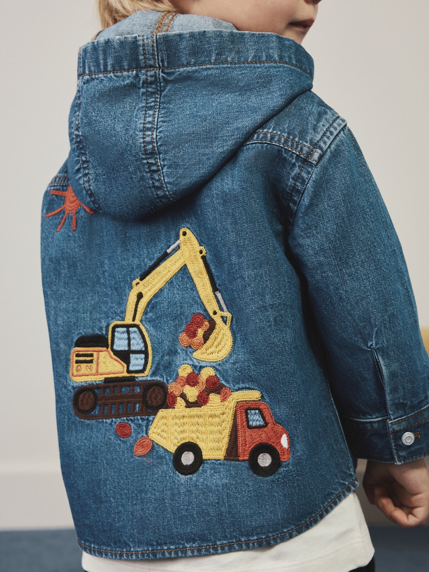 Dsiney Kidz - Denim Embroidery Transport Long Sleeve Hooded Overshirt (3mths-7yrs) image 5
