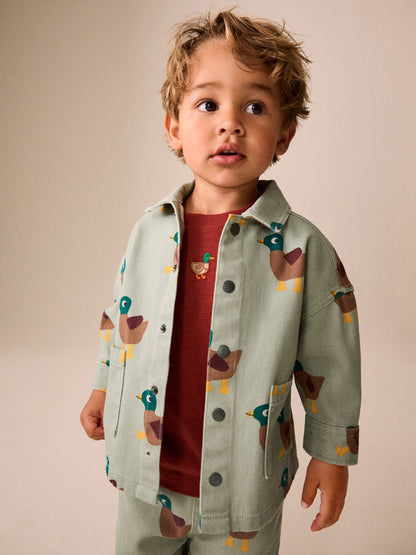 Dsiney Kidz - Sage Green All Over Print Duck Twill Printed Overshirt (3mths-7yrs) image 1