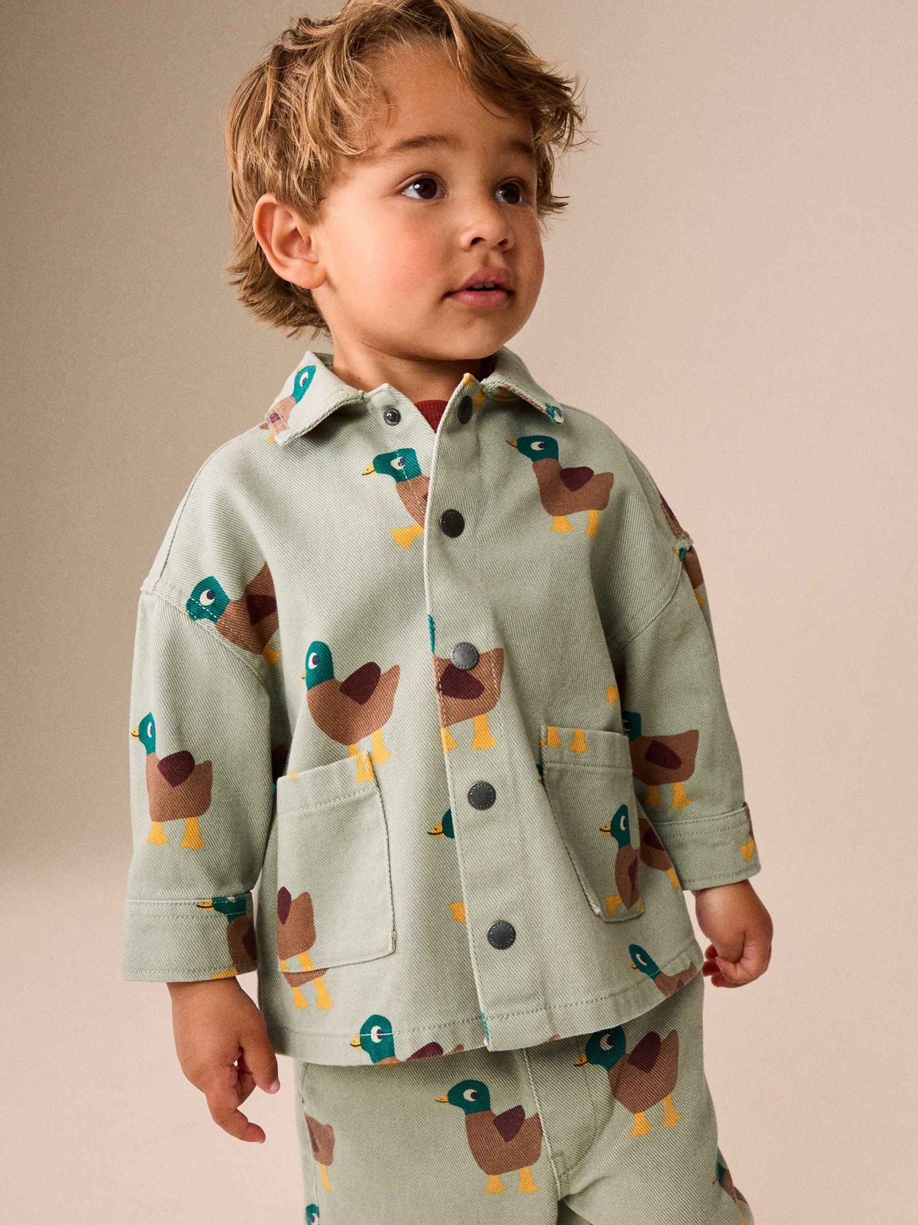 Dsiney Kidz - Sage Green All Over Print Duck Twill Printed Overshirt (3mths-7yrs) image 3
