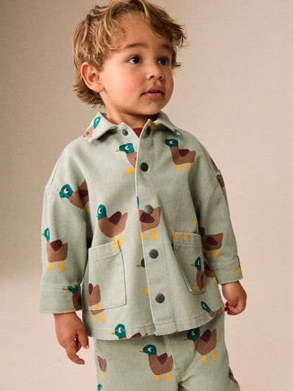 Dsiney Kidz - Sage Green All Over Print Duck Twill Printed Overshirt (3mths-7yrs) image 3
