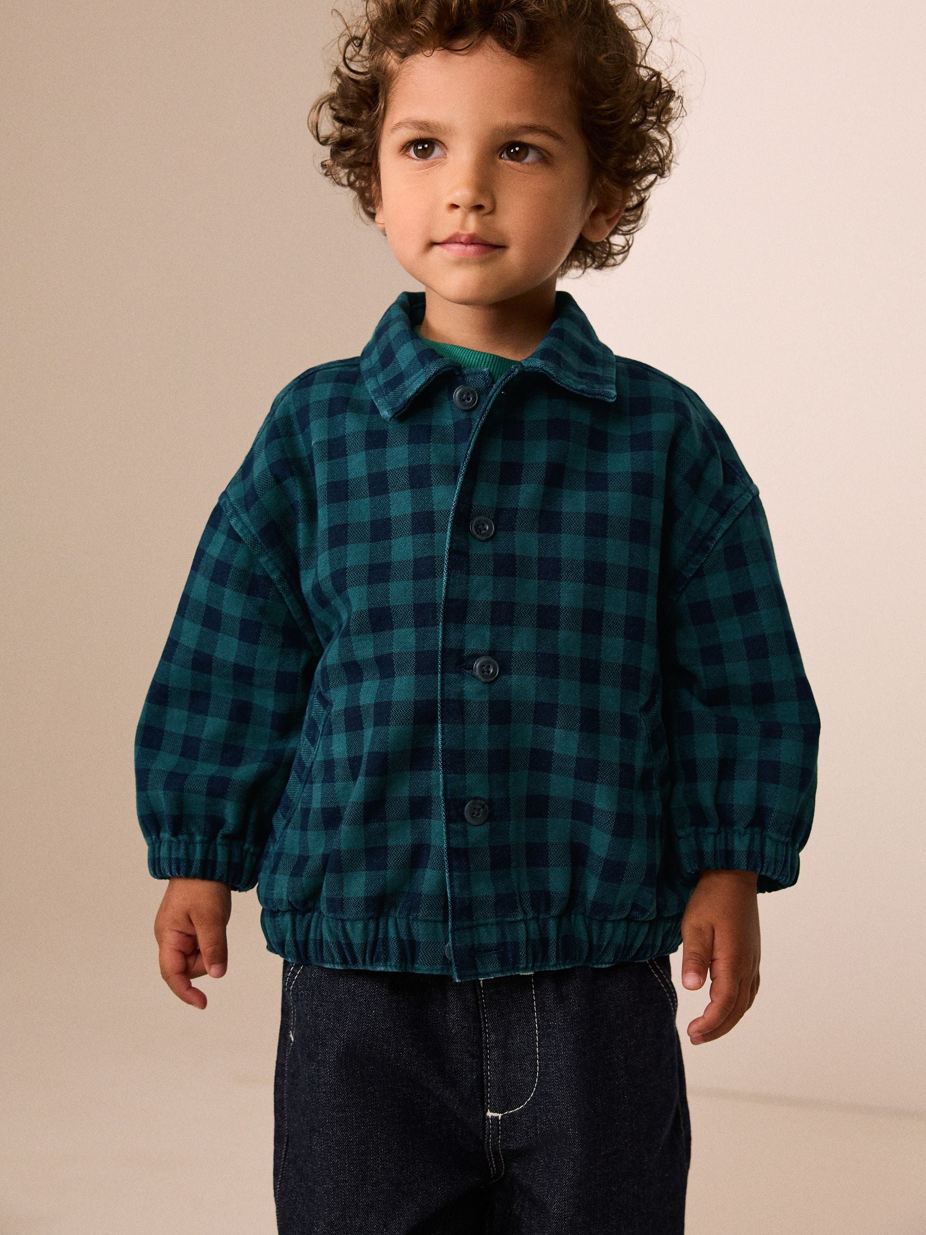 Dsiney Kidz - Navy/Turquoise Cotton Twill Gingham Check Overshirt (3mths-7yrs) image 1