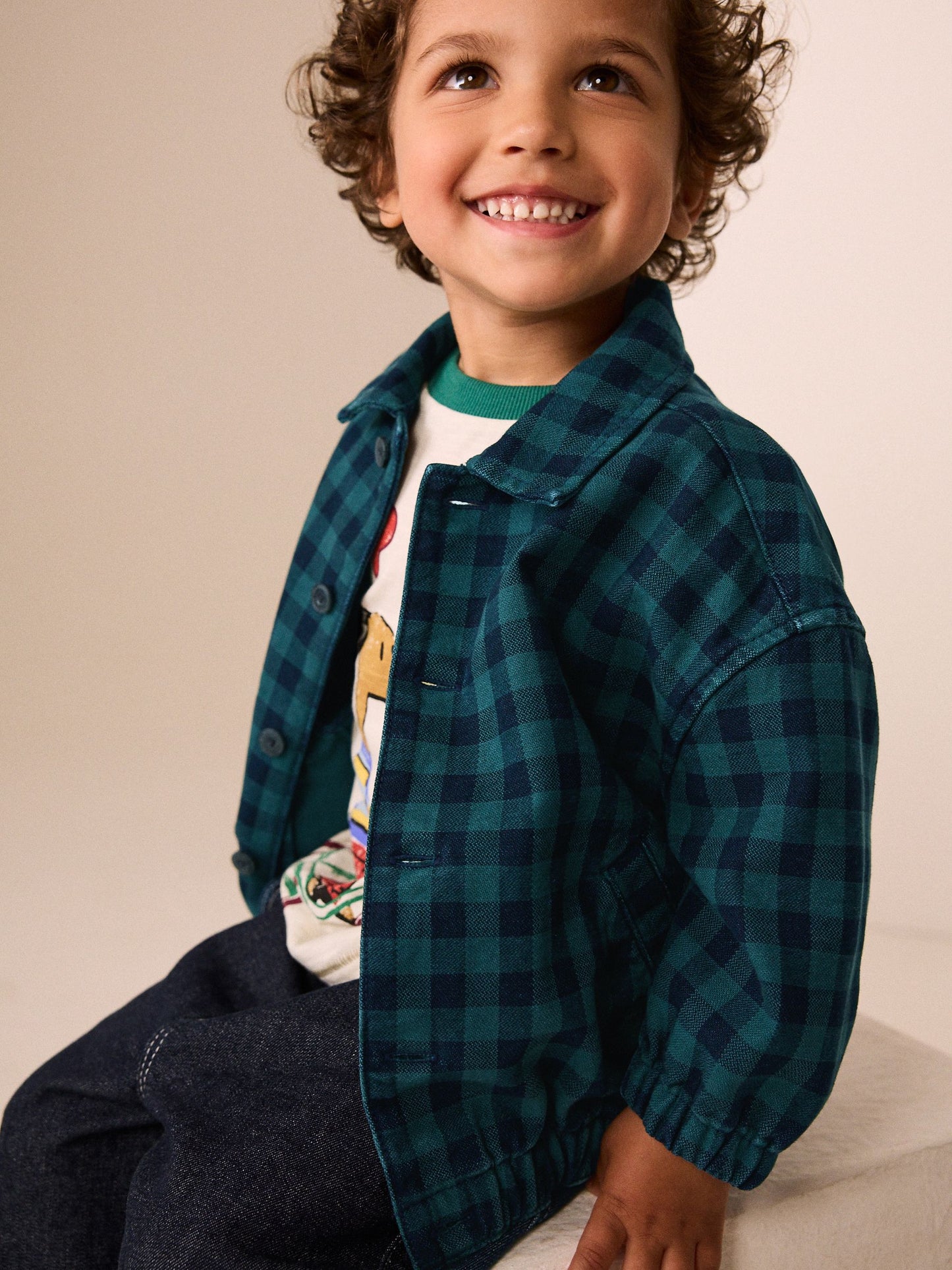 Dsiney Kidz - Navy/Turquoise Cotton Twill Gingham Check Overshirt (3mths-7yrs) image 2