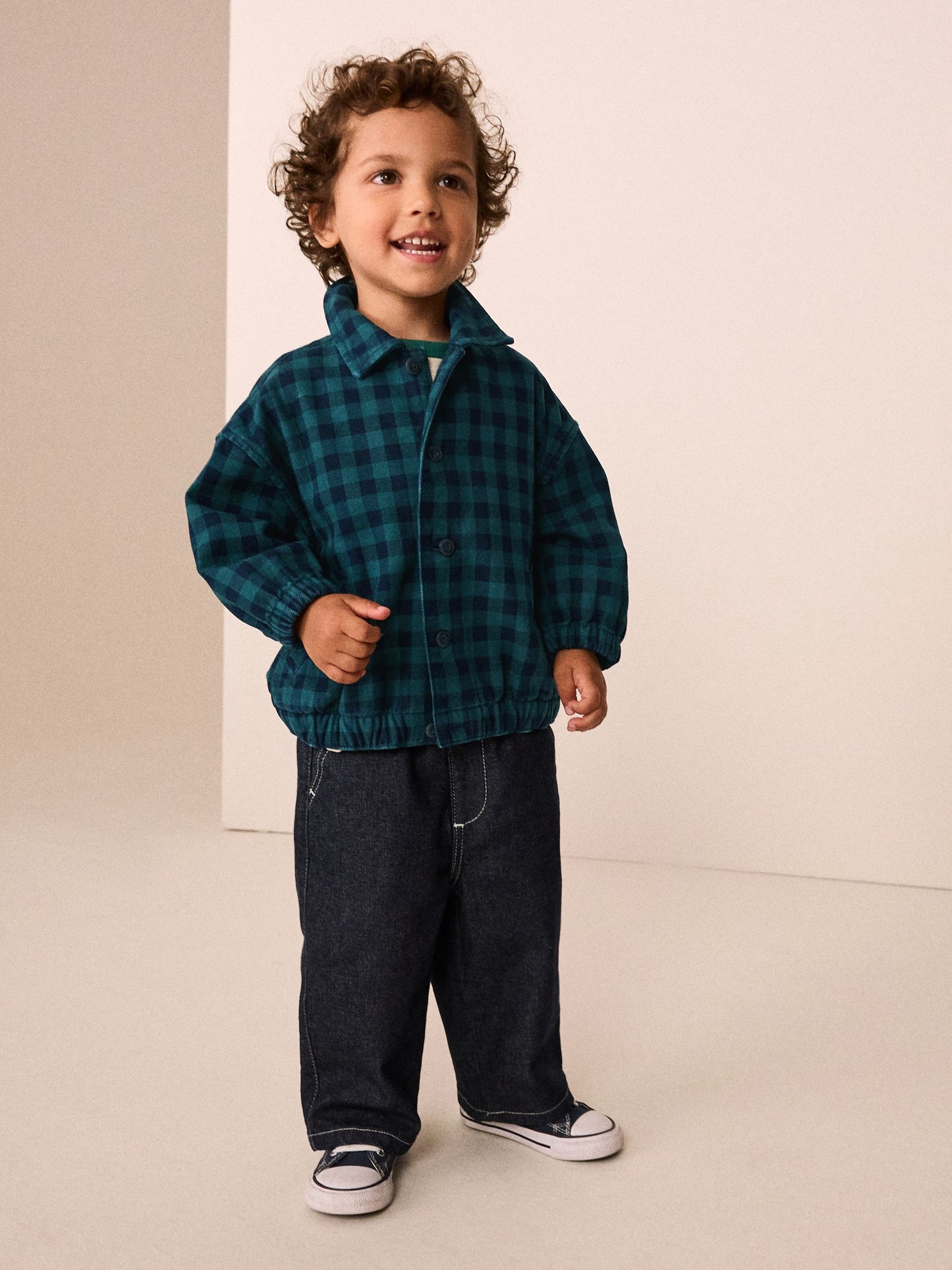 Dsiney Kidz - Navy/Turquoise Cotton Twill Gingham Check Overshirt (3mths-7yrs) image 3