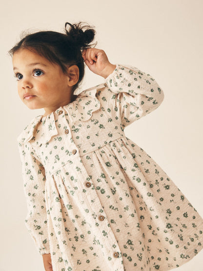 Dsiney Kidz - Ecru Ditsy Long Sleeve Collar Dress (3mths-8yrs) image 1