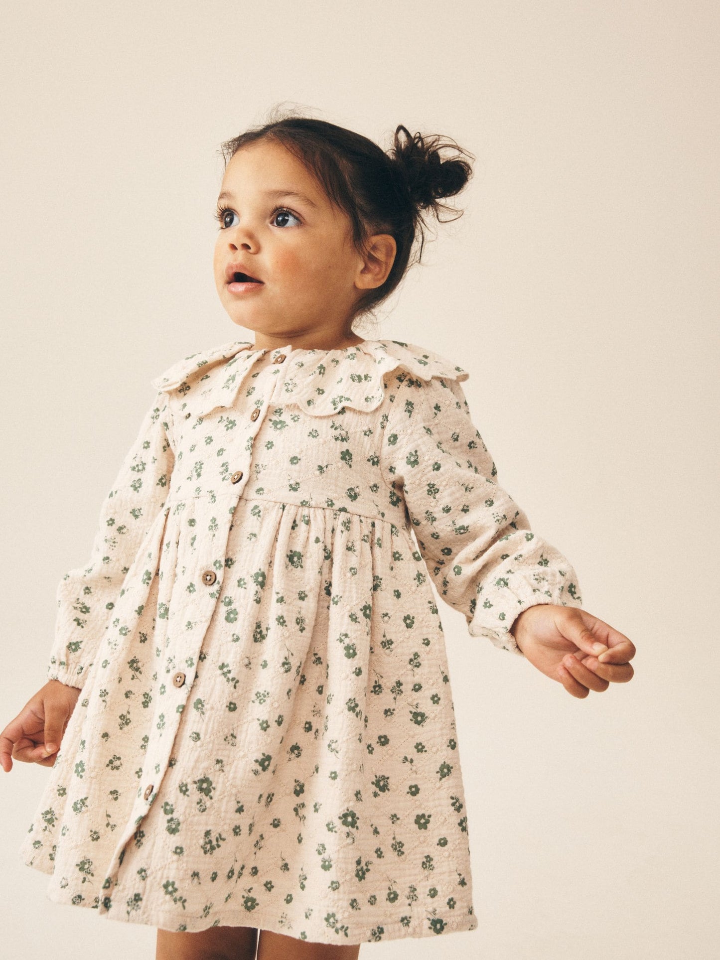 Dsiney Kidz - Ecru Ditsy Long Sleeve Collar Dress (3mths-8yrs) image 2