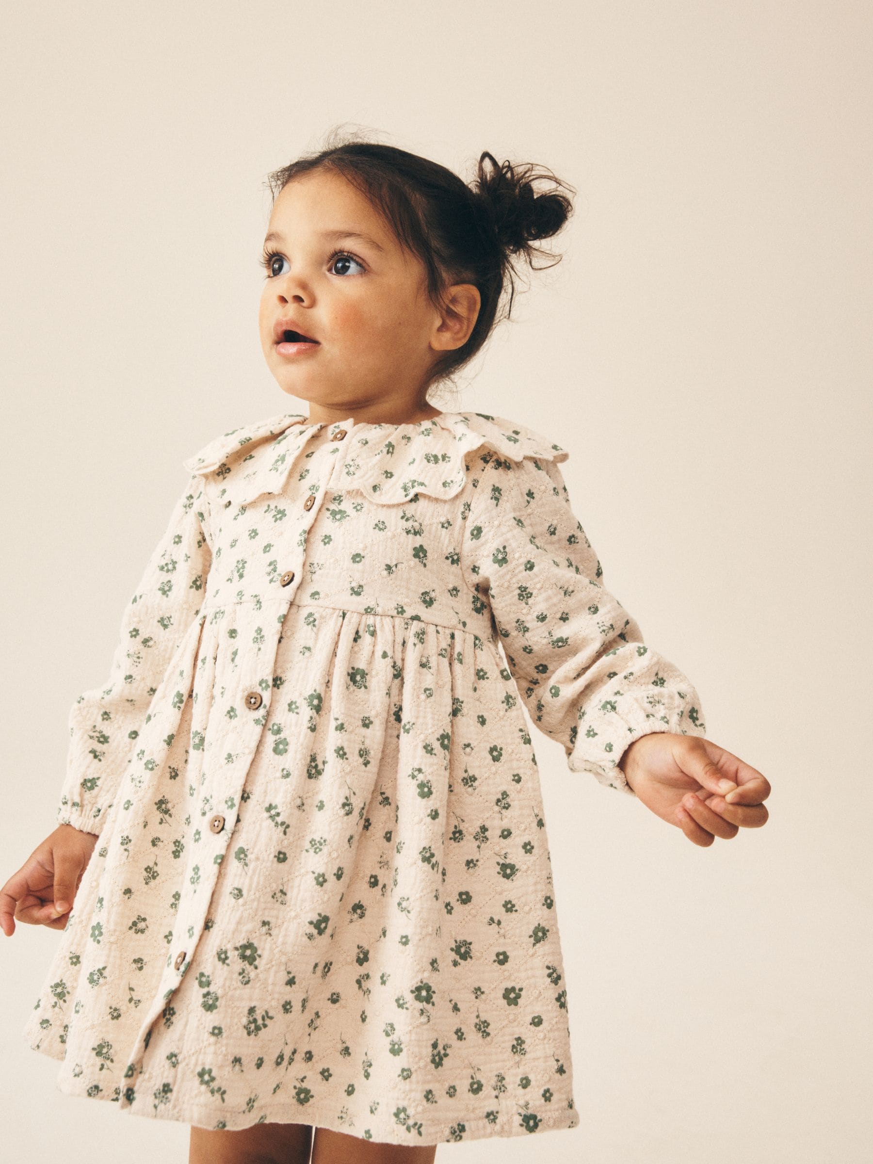 Dsiney Kidz - Ecru Ditsy Long Sleeve Collar Dress (3mths-8yrs) image 2