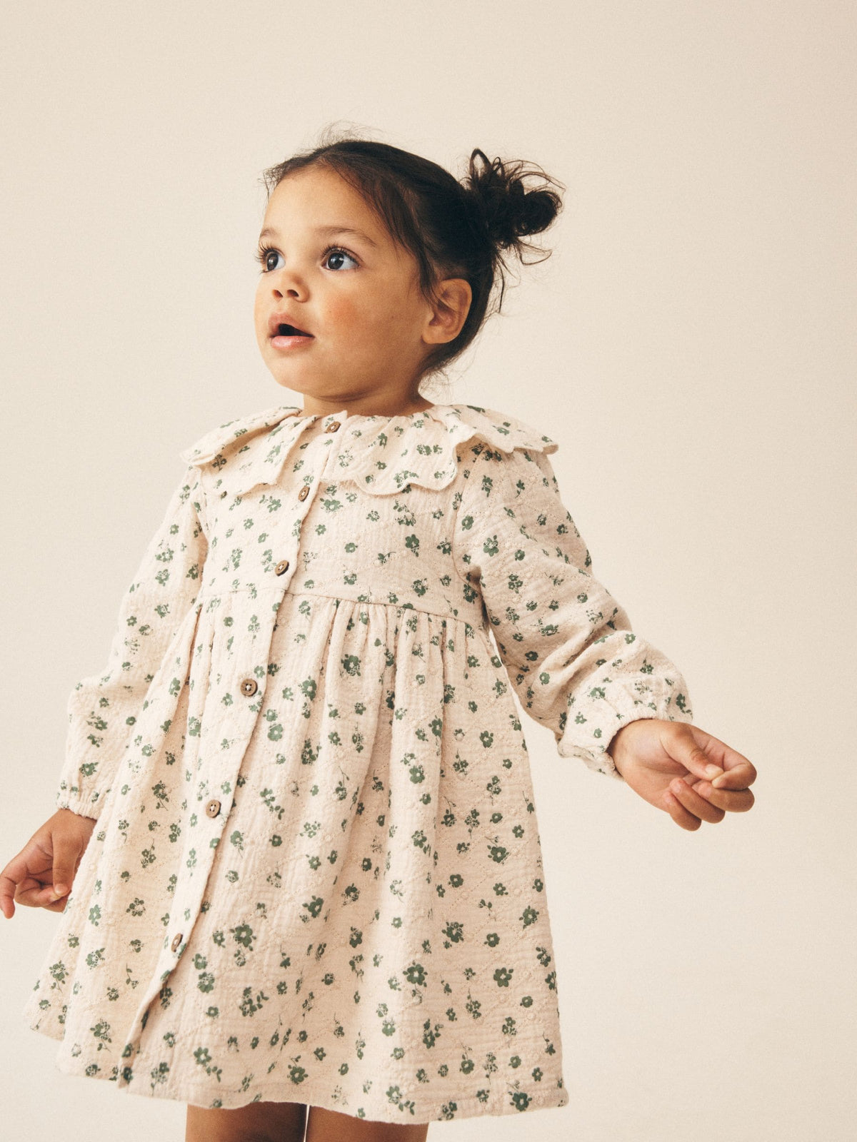 Dsiney Kidz - Ecru Ditsy Long Sleeve Collar Dress (3mths-8yrs) image 2