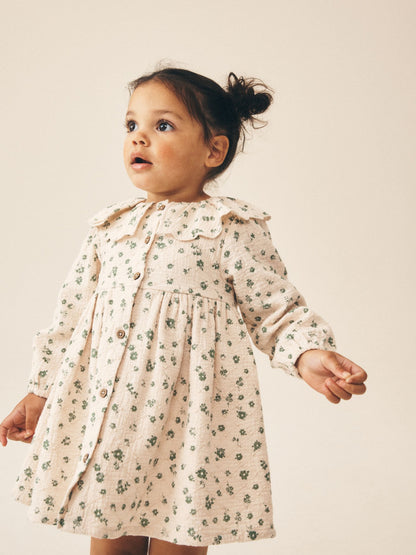 Dsiney Kidz - Ecru Ditsy Long Sleeve Collar Dress (3mths-8yrs) image 2