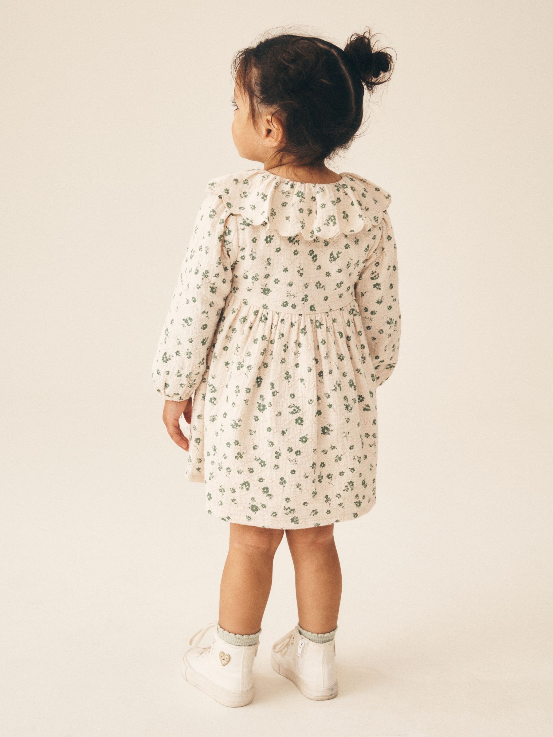 Dsiney Kidz - Ecru Ditsy Long Sleeve Collar Dress (3mths-8yrs) image 3
