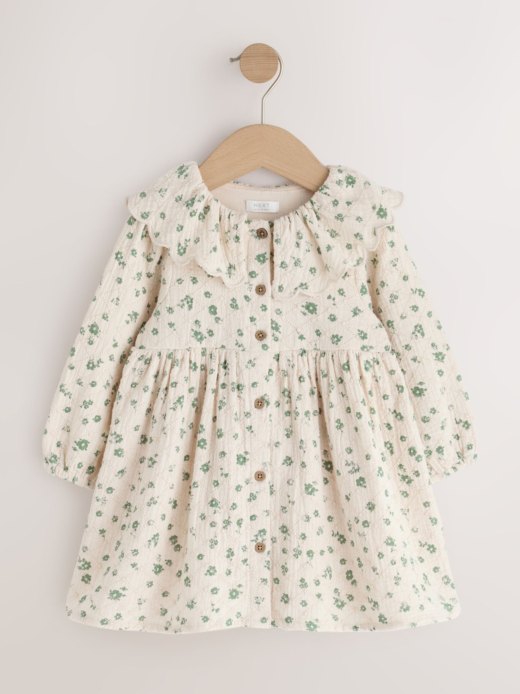 Dsiney Kidz - Ecru Ditsy Long Sleeve Collar Dress (3mths-8yrs) image 5