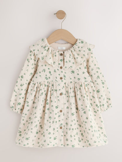 Dsiney Kidz - Ecru Ditsy Long Sleeve Collar Dress (3mths-8yrs) image 5