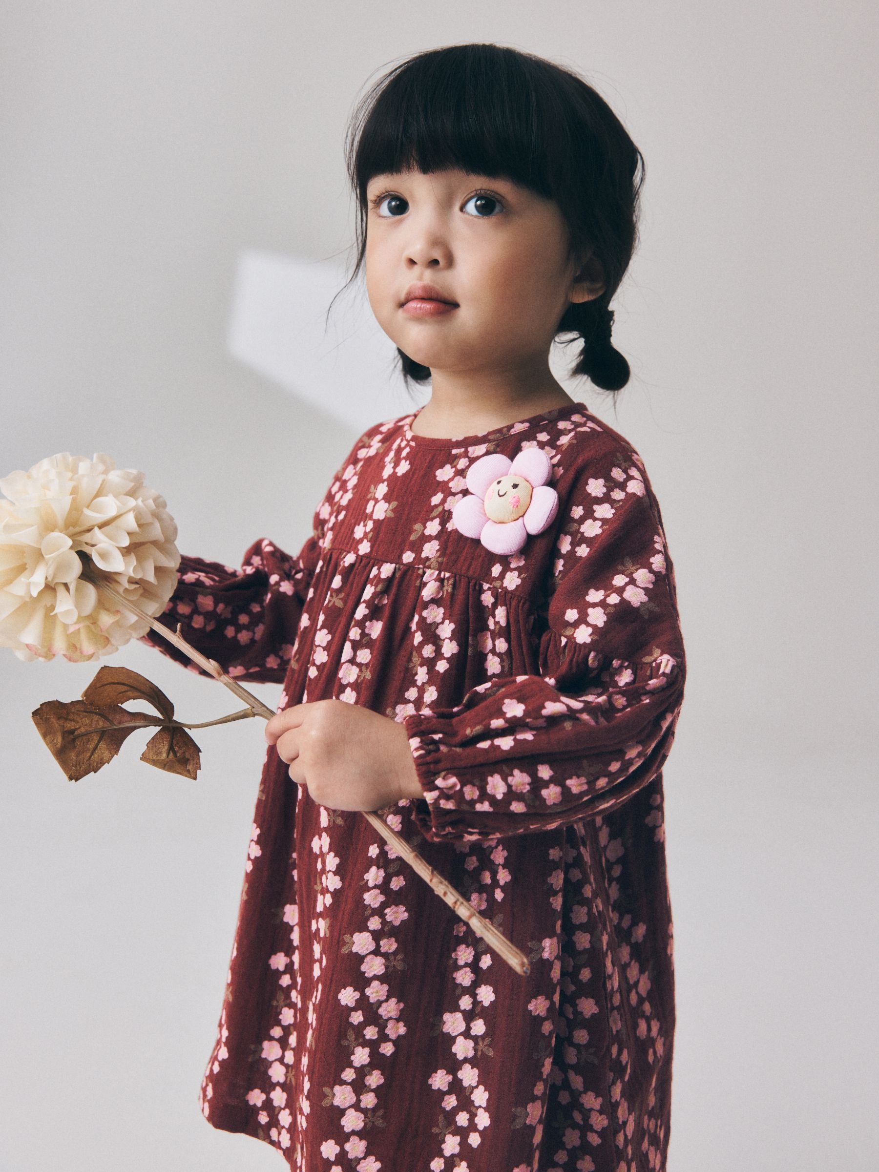 Dsiney Kidz - Chocolate Brown Flroal Long Sleeve Printed Dress (3mths-8yrs) image 1