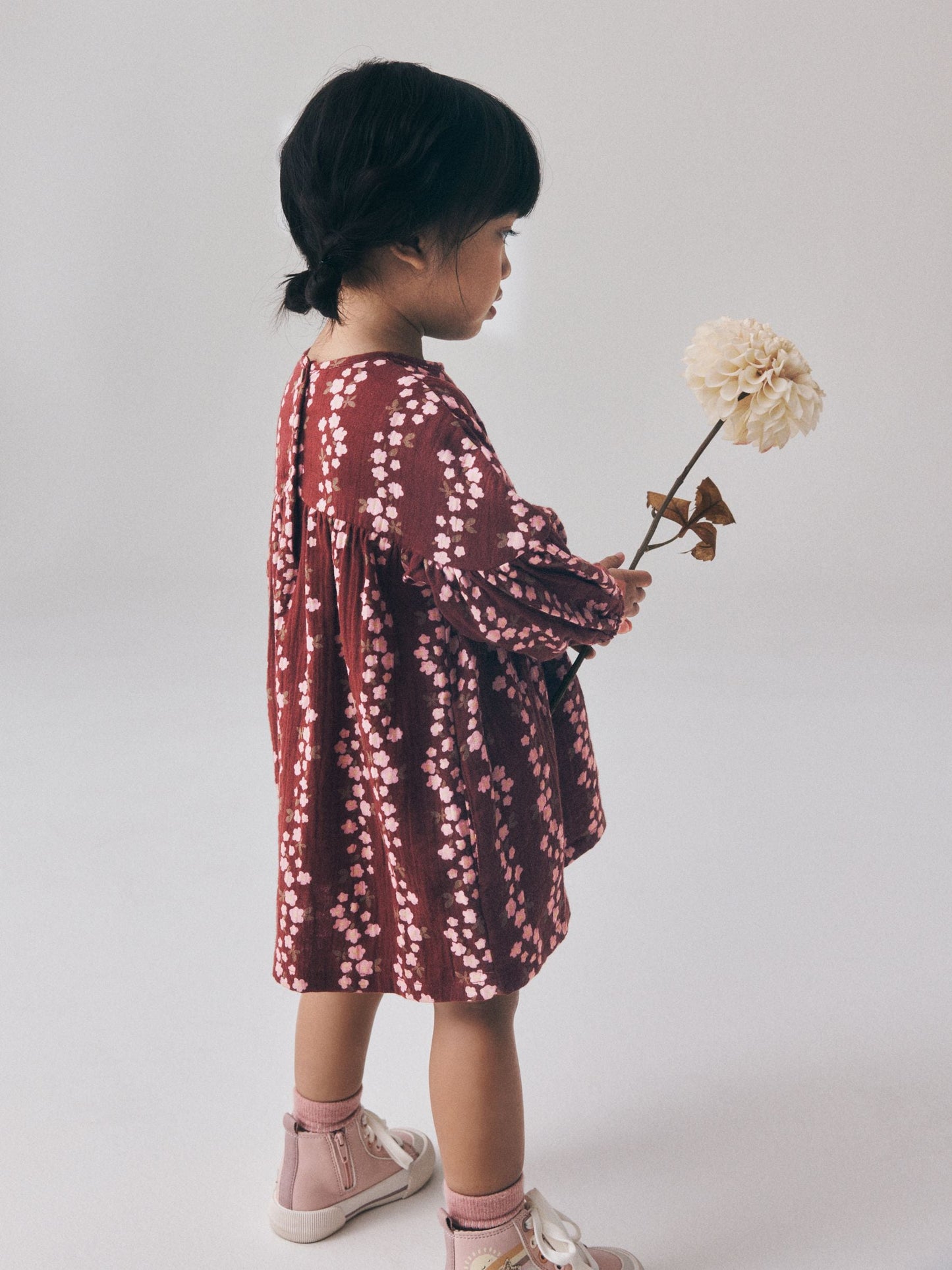 Dsiney Kidz - Chocolate Brown Flroal Long Sleeve Printed Dress (3mths-8yrs) image 3