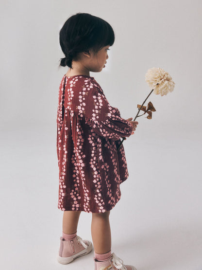 Dsiney Kidz - Chocolate Brown Flroal Long Sleeve Printed Dress (3mths-8yrs) image 3