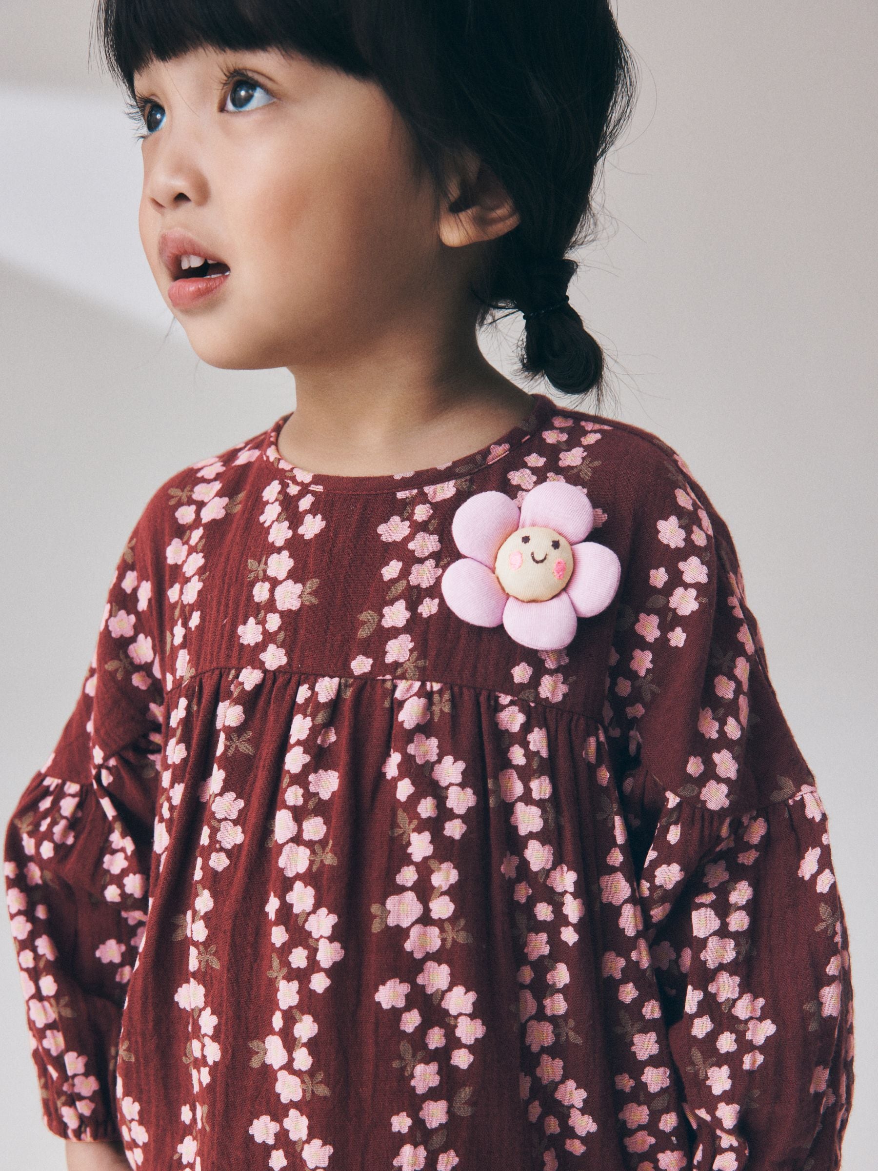 Dsiney Kidz - Chocolate Brown Flroal Long Sleeve Printed Dress (3mths-8yrs) image 4