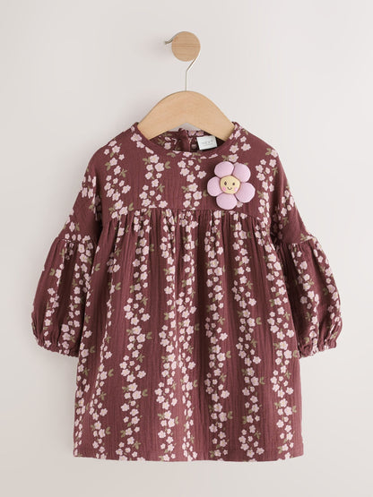 Dsiney Kidz - Chocolate Brown Flroal Long Sleeve Printed Dress (3mths-8yrs) image 5