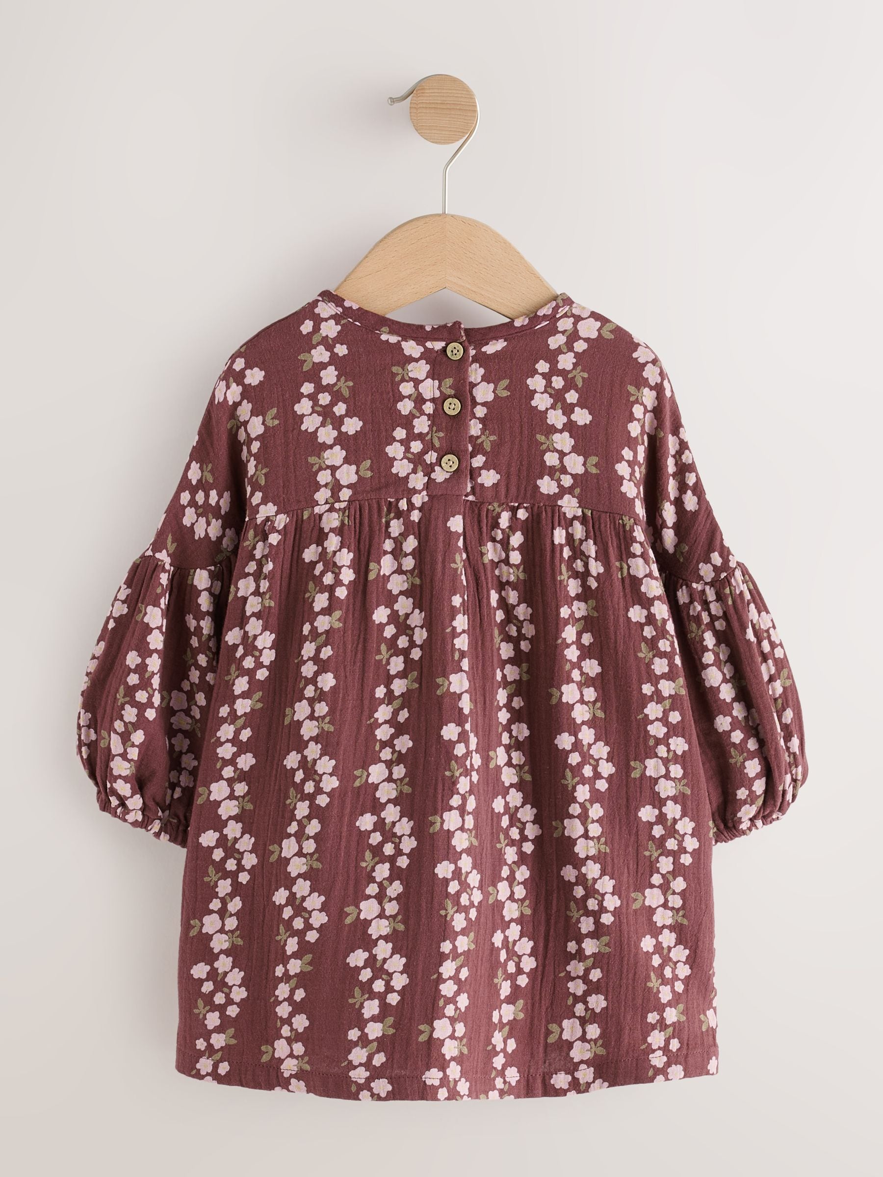 Dsiney Kidz - Chocolate Brown Flroal Long Sleeve Printed Dress (3mths-8yrs) image 6