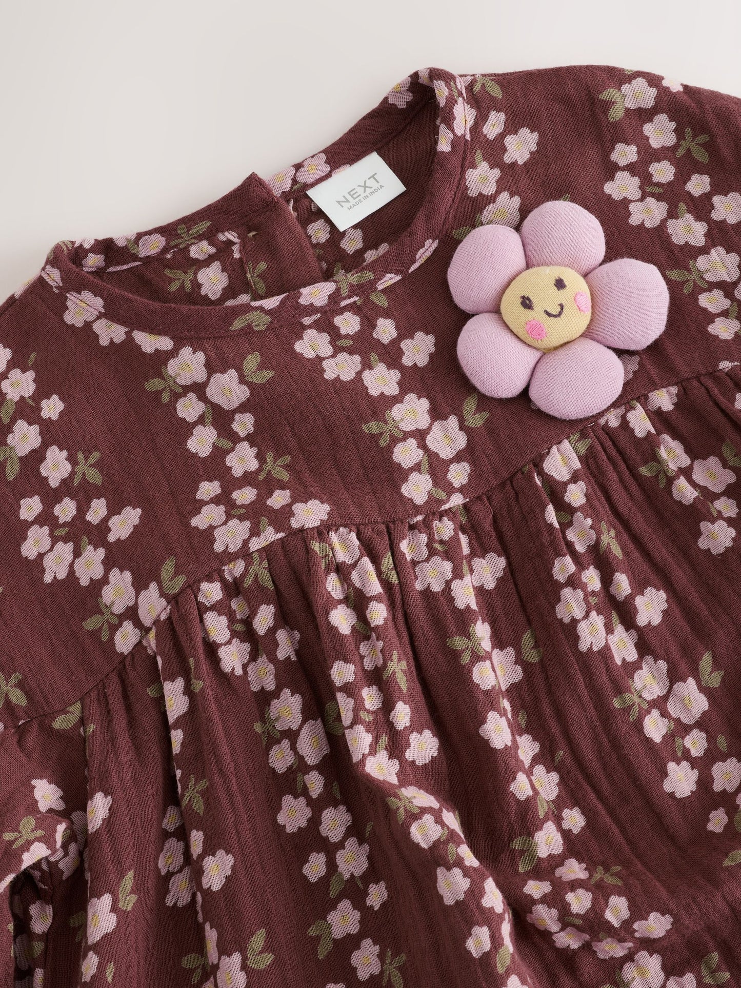 Dsiney Kidz - Chocolate Brown Flroal Long Sleeve Printed Dress (3mths-8yrs) image 7