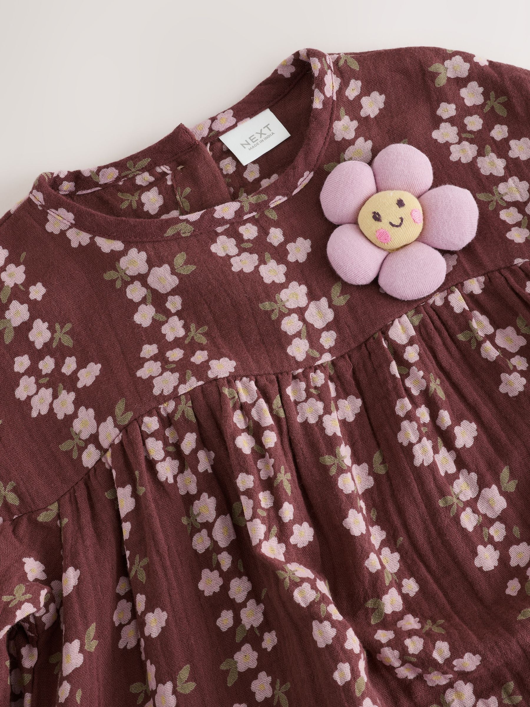 Dsiney Kidz - Chocolate Brown Flroal Long Sleeve Printed Dress (3mths-8yrs) image 7