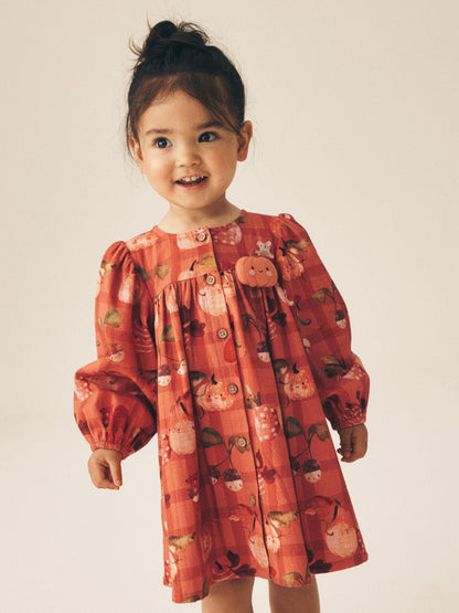 Dsiney Kidz - Orange Autumn Print Long Sleeve 3D Character Dress (3mths-8yrs) image 1