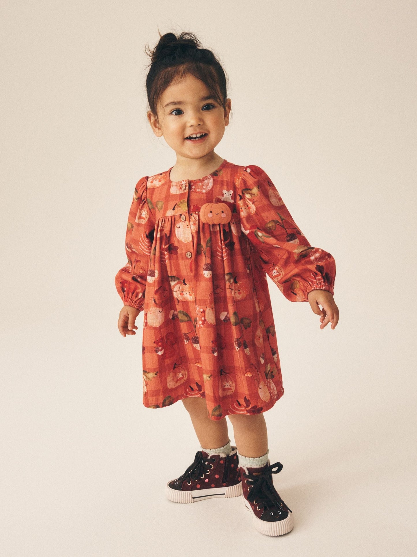 Dsiney Kidz - Orange Autumn Print Long Sleeve 3D Character Dress (3mths-8yrs) image 2