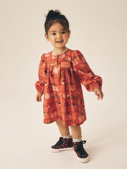 Dsiney Kidz - Orange Autumn Print Long Sleeve 3D Character Dress (3mths-8yrs) image 2
