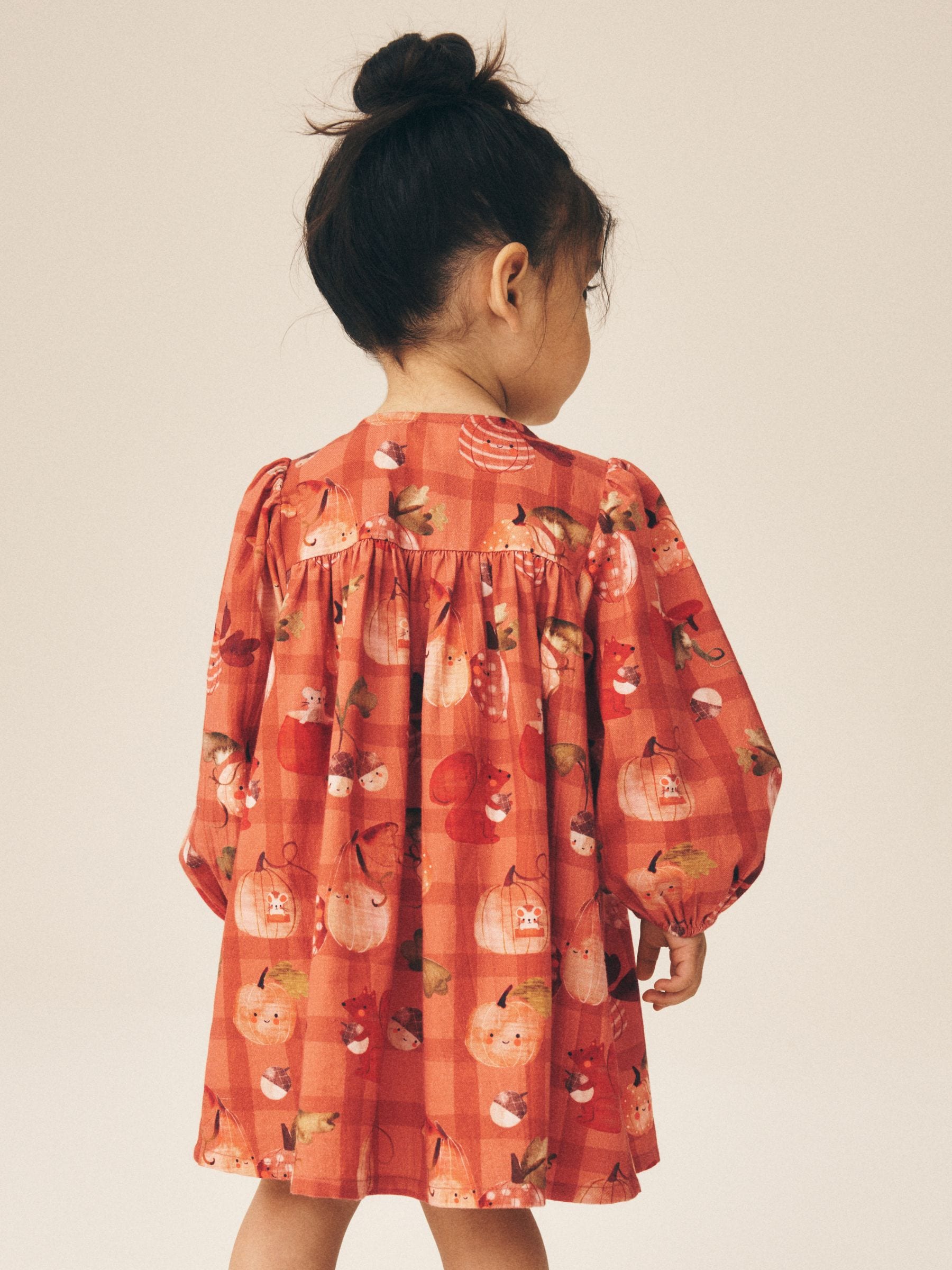 Dsiney Kidz - Orange Autumn Print Long Sleeve 3D Character Dress (3mths-8yrs) image 3