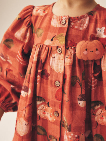 Dsiney Kidz - Orange Autumn Print Long Sleeve 3D Character Dress (3mths-8yrs) image 4