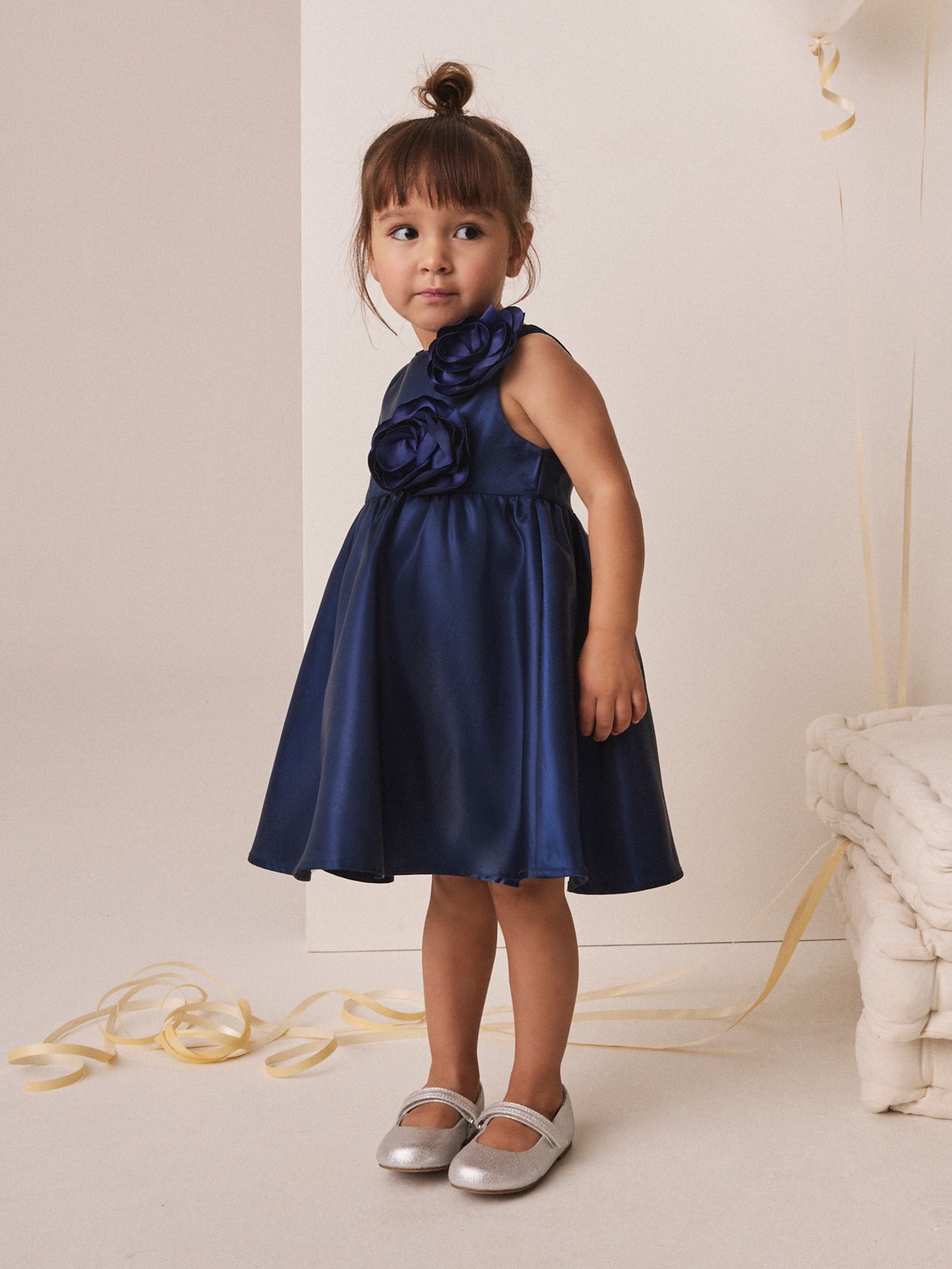 Dsiney Kidz - Metalic Blue 3D Corsage Occasion Dress (12mths-8yrs) image 1