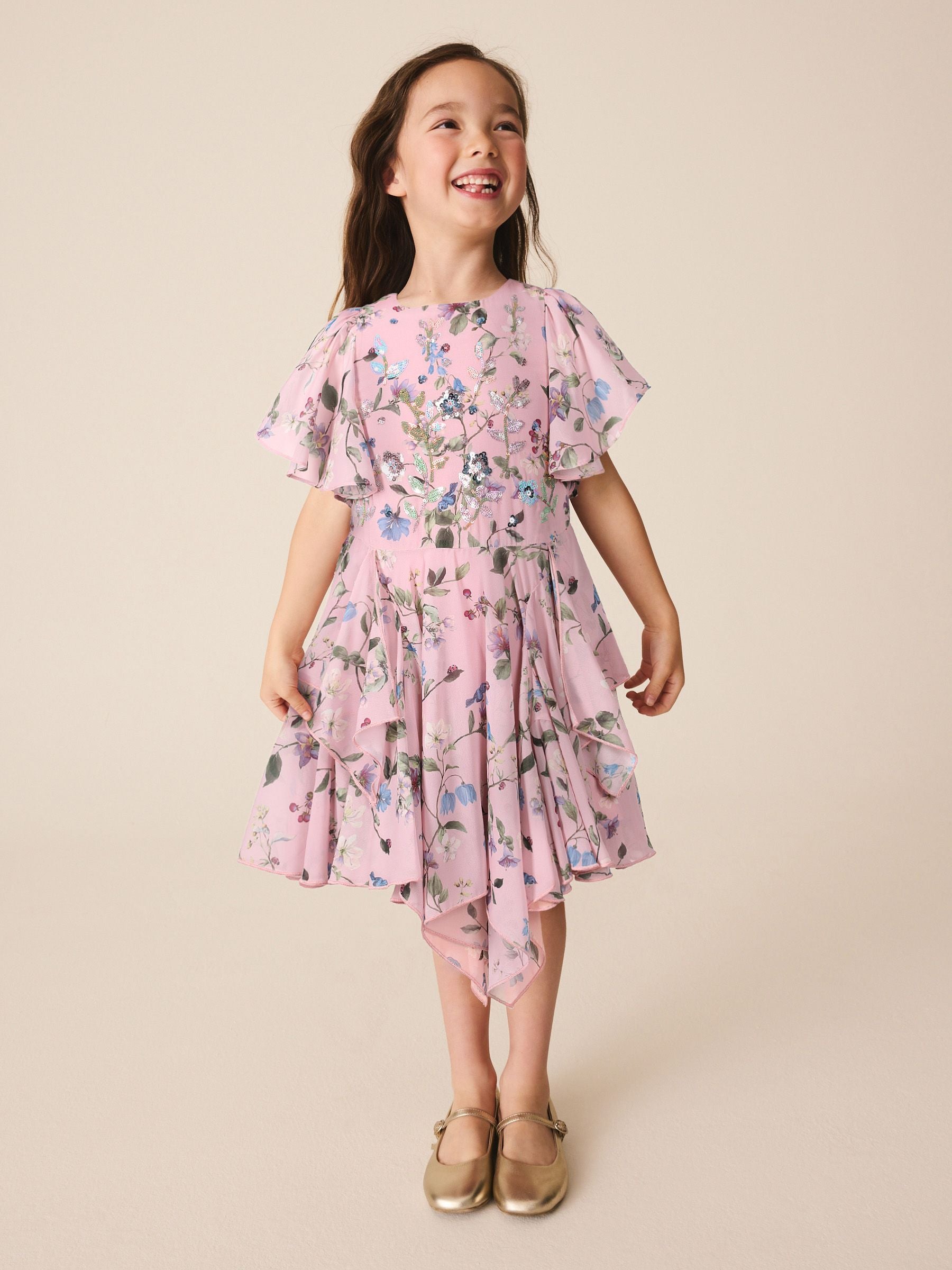 Dsiney Kidz - Dusky Pink Embellished Hanky Hem Dress (3-16yrs) image 1