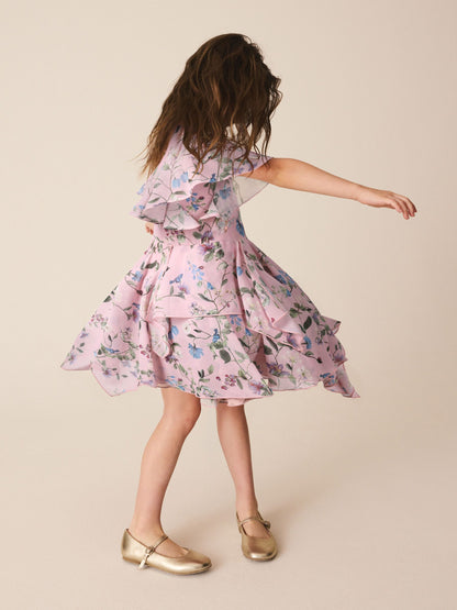Dsiney Kidz - Dusky Pink Embellished Hanky Hem Dress (3-16yrs) image 2