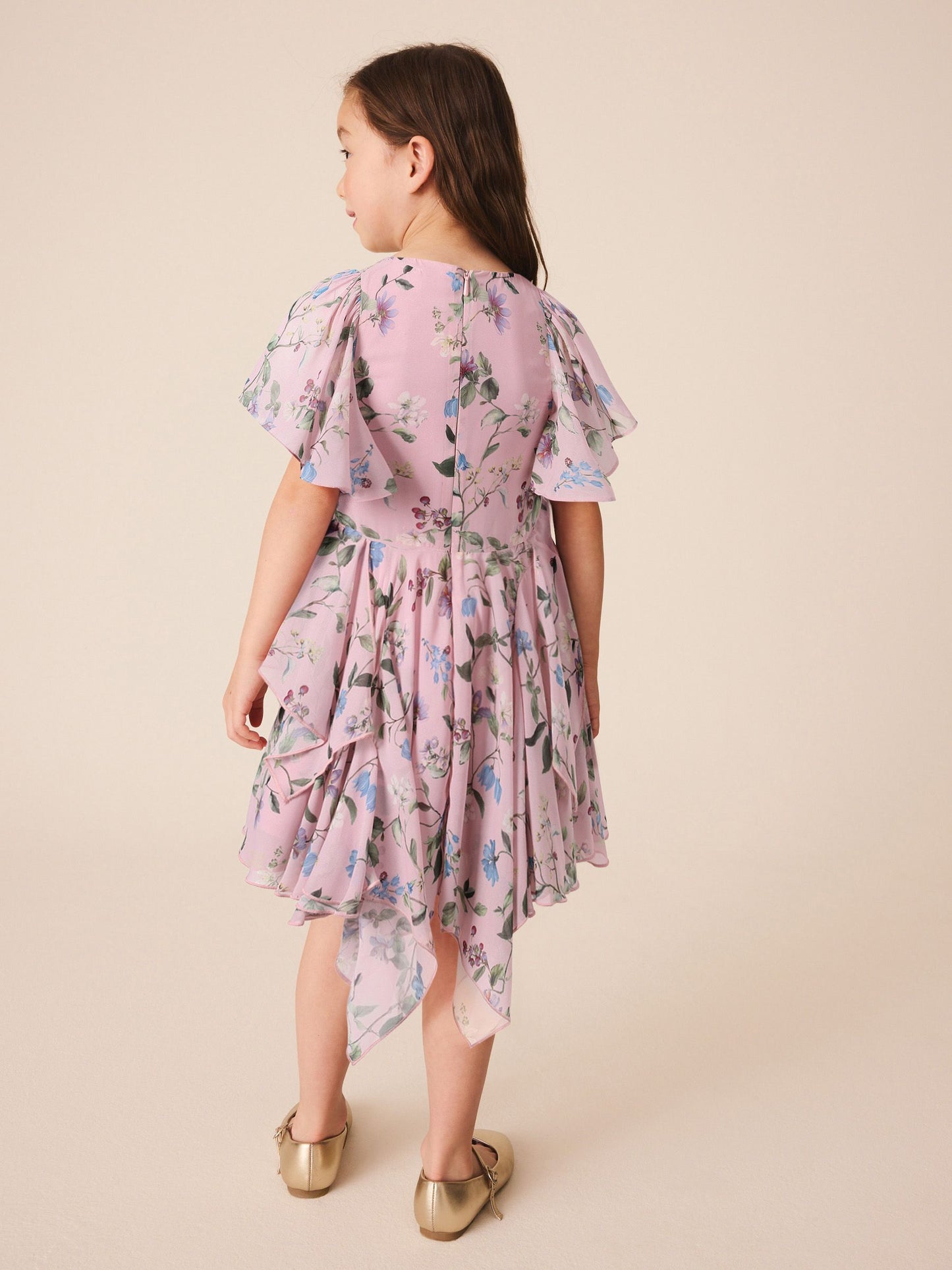 Dsiney Kidz - Dusky Pink Embellished Hanky Hem Dress (3-16yrs) image 3