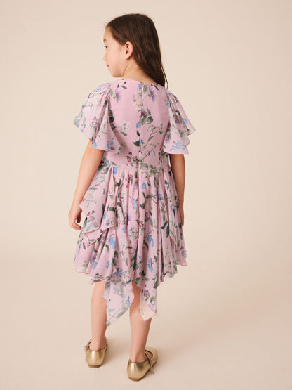 Dsiney Kidz - Dusky Pink Embellished Hanky Hem Dress (3-16yrs) image 3