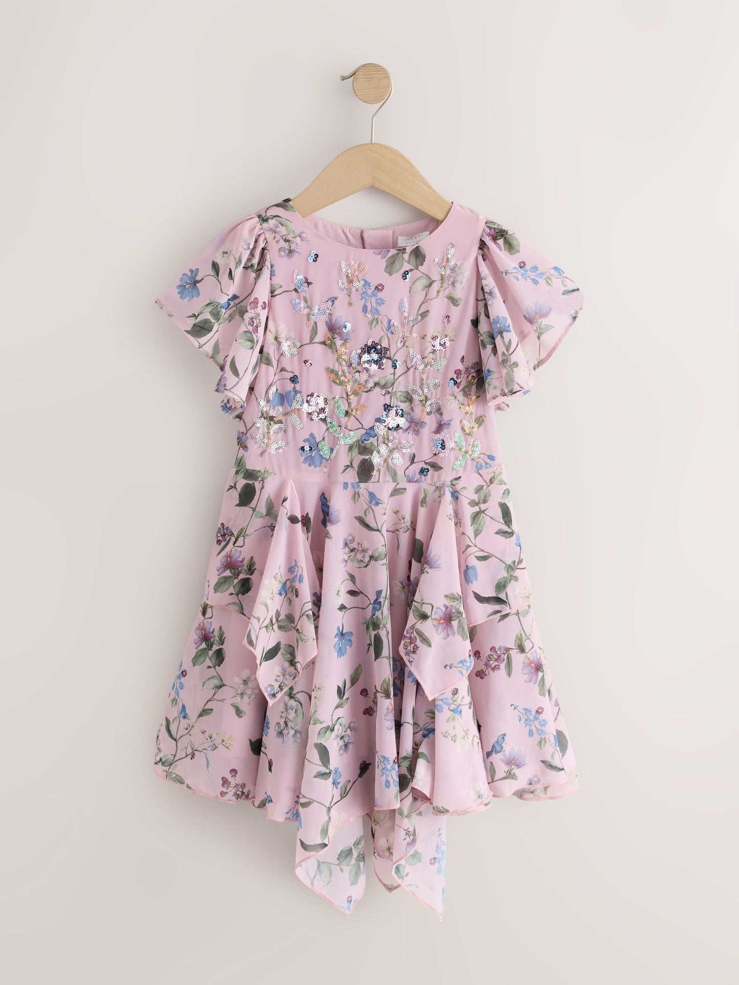 Dsiney Kidz - Dusky Pink Embellished Hanky Hem Dress (3-16yrs) image 5
