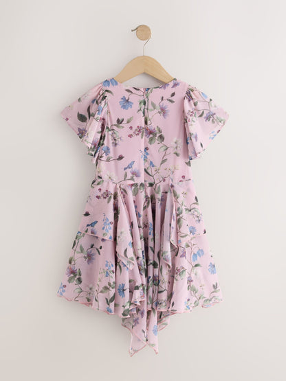 Dsiney Kidz - Dusky Pink Embellished Hanky Hem Dress (3-16yrs) image 6