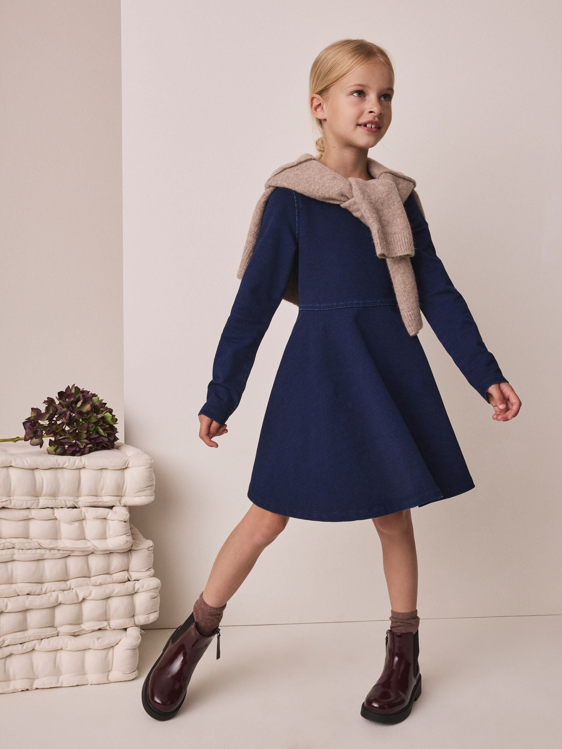 Dsiney Kidz - Indigo Blue Long Sleeve Skater Dress (3-16yrs) image 1