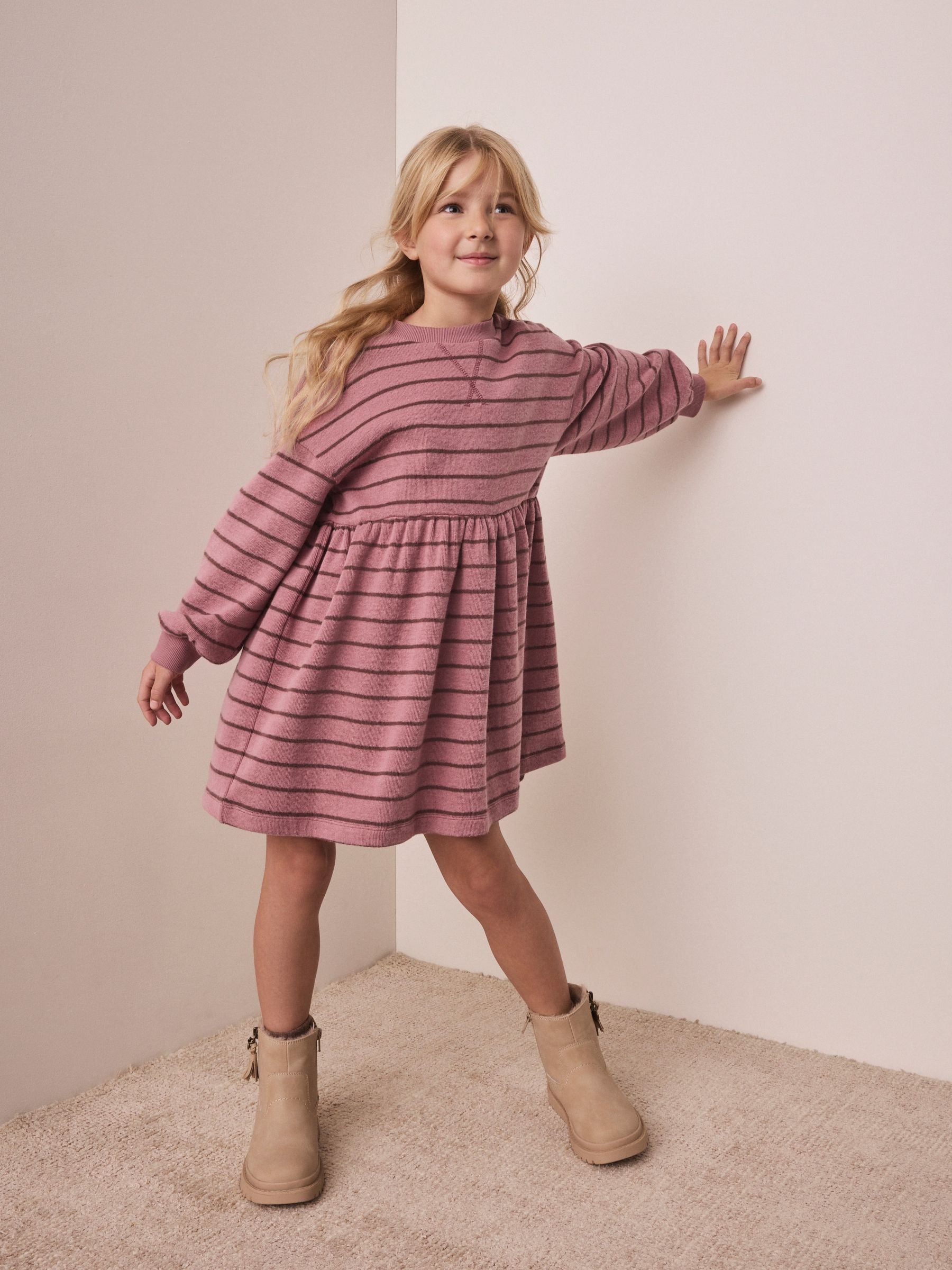 Dsiney Kidz - Pink Stripe Cosy Rib Jumper Dress (3-16yrs) image 2